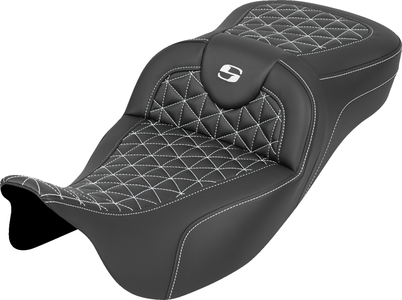 Saddlemen RoadSofa™ Tri Gripper Seat - Extended Reach - White Stitch - W/O Backrest - FLH/FLT '08-'25
