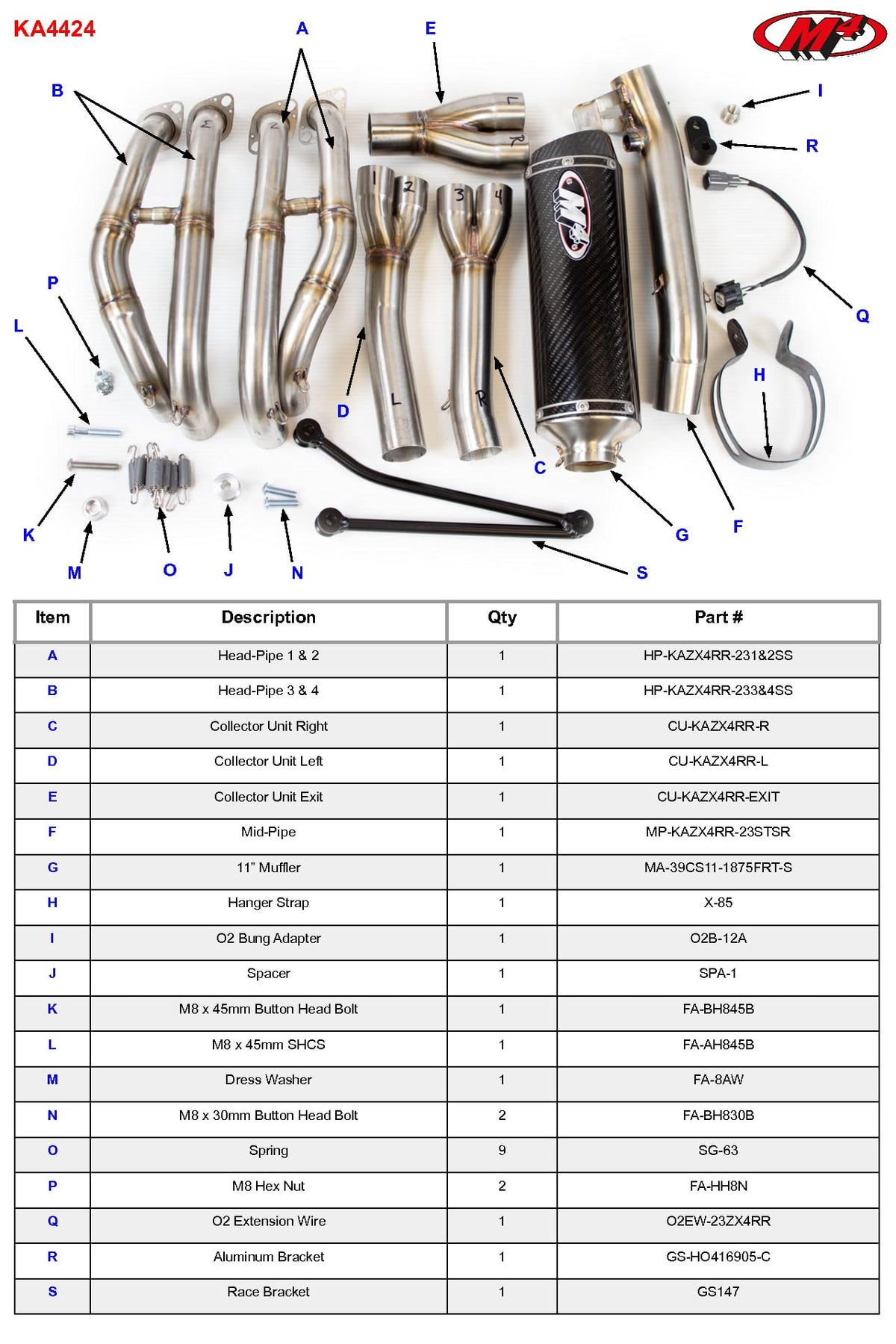 M4 Exhaust KA4424 Component Key