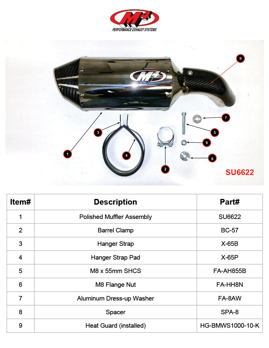 M4 Exhaust SU6622 Component Key