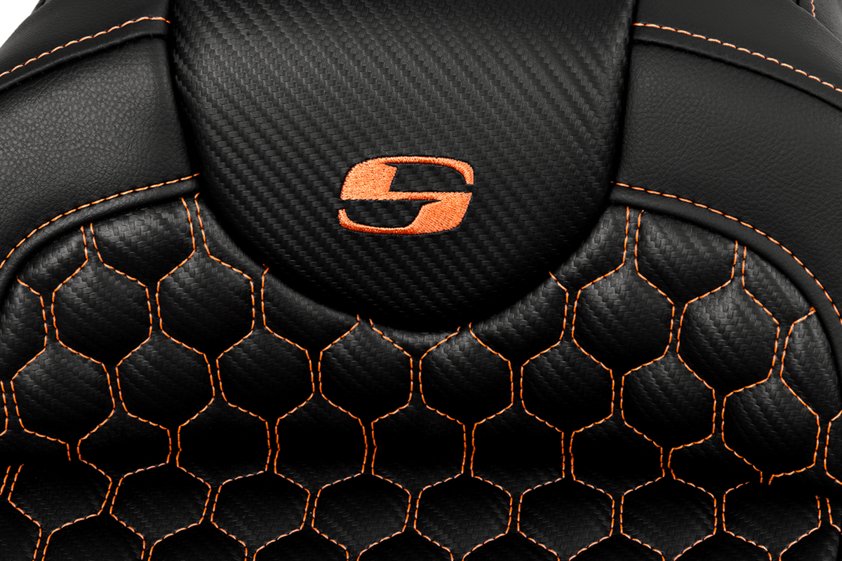Saddlemen RoadSofa™ Seat - Honeycomb - Orange Stitch - Without Backrest - FLH/FLT '08-'23