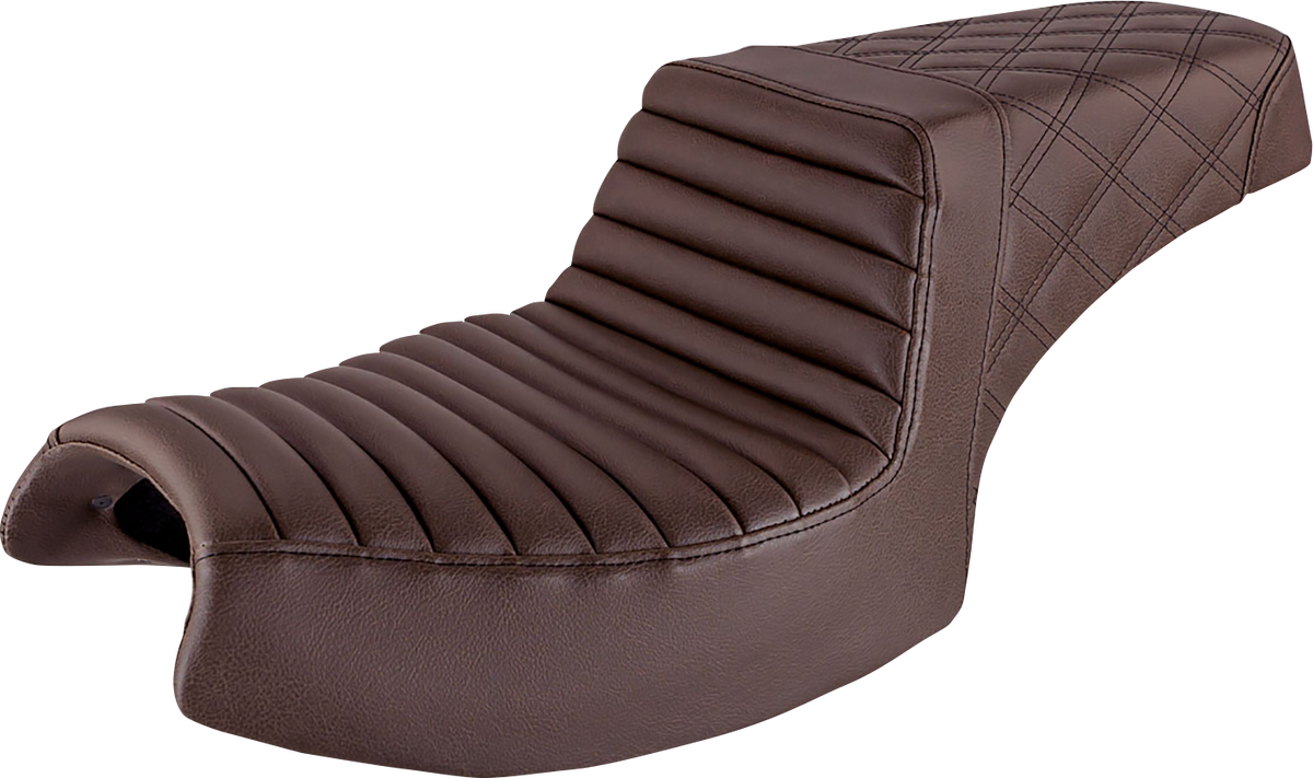 Saddlemen Step-Up Seat - Front Tuck-N'-Roll/Rear Lattice Stitch - Brown - Challenger