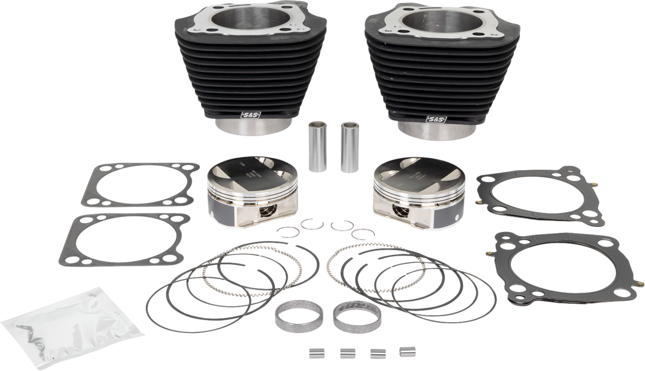 S&S Cycle 129" Cylinder Kit - 4.375" Stroke - Wrinkle Black W/O Highlighted Fins - (107") M8