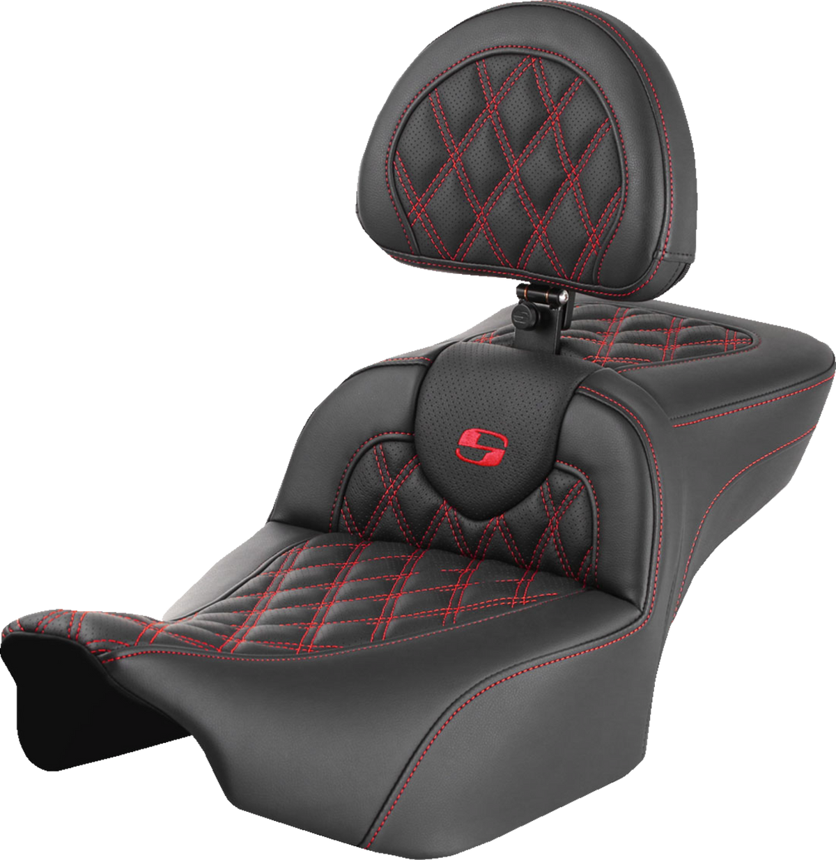 Saddlemen Roadsofa™ Extended Reach Seat - With Backrest - Lattice Stitch - Red Stitch - FLTR/FLHX '23-'24