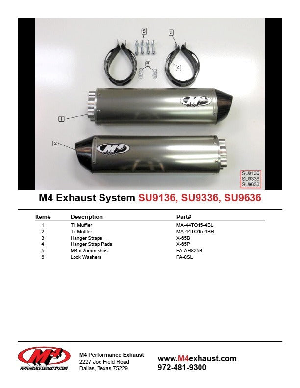 M4 Exhaust SU9136-9336-9636 Component Key