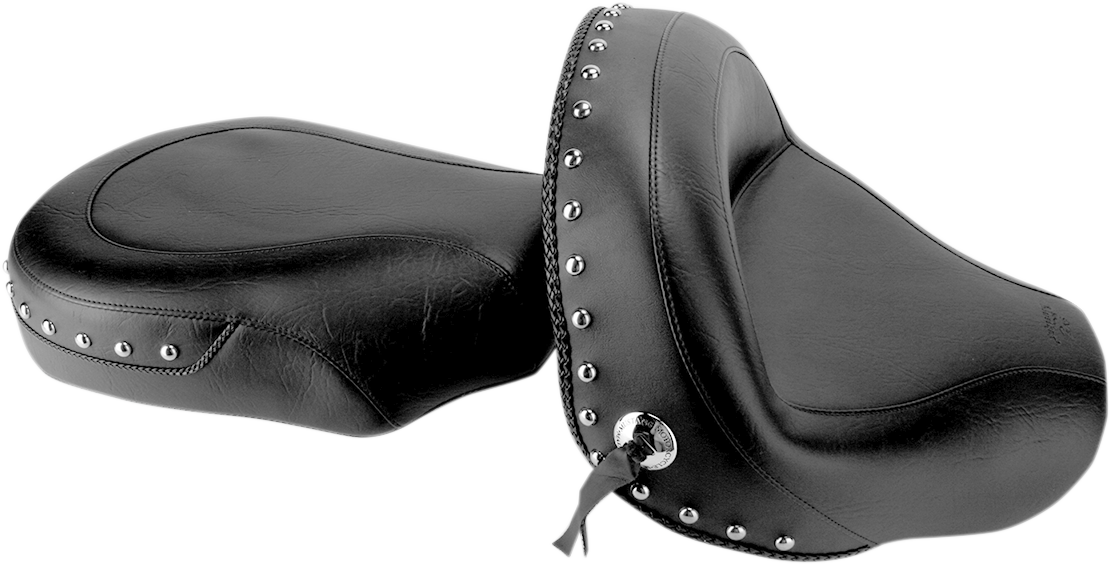 Mustang Seat - Wide - Touring - Without Backrest - Two-Piece - Chrome Studded - Black W/Conchos - VStar 950