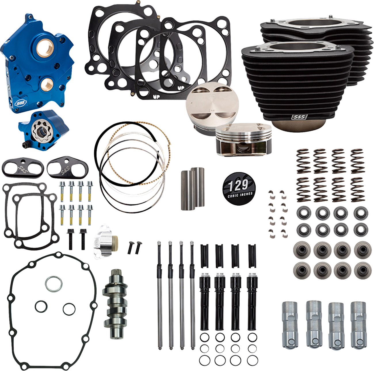 S&S Cycle Power Pack - Oil Cooled - 550G - Wrinkle Black W/Highlight - Black Pushrod Tubes - 107" M8