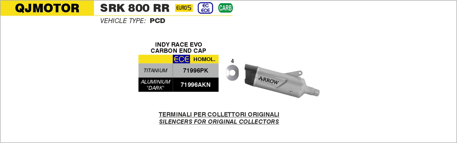 Arrow 71996AKN Indy Race Evo Aluminium Dark Slip On With Carbon End Cap