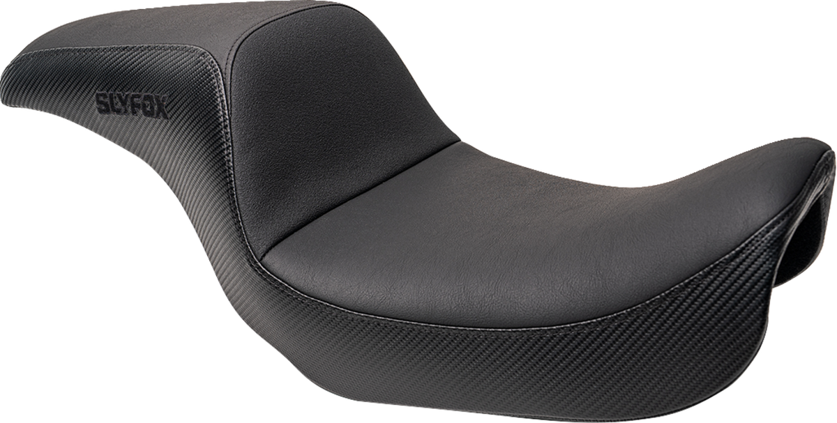 Slyfox Drifter Seat - Black Logo - Black Vinyl W/ Slipstop - Carbon Fiber - Dyna '96-'03