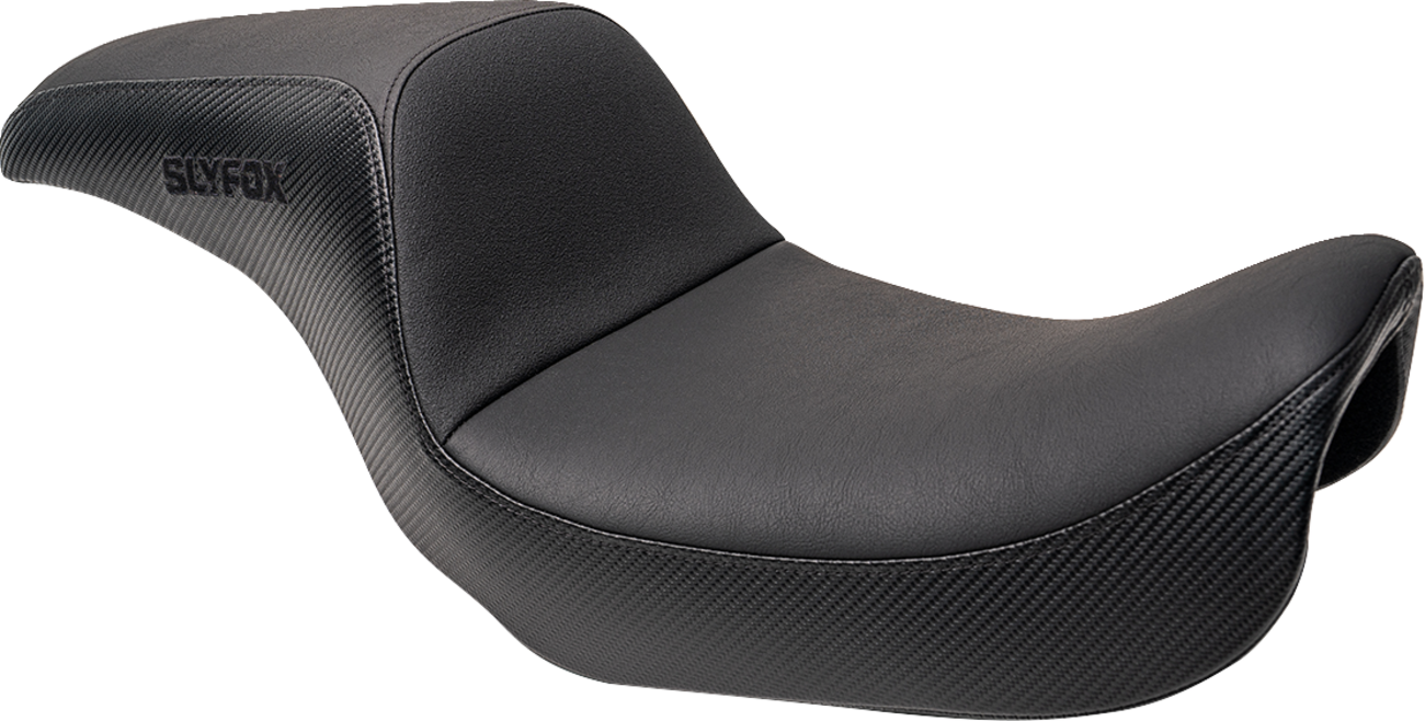 Slyfox Drifter Seat - Black Logo - Black Vinyl W/ Slipstop - Carbon Fiber - Dyna '96-'03