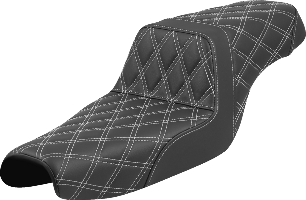 Saddlemen Step-Up Seat - Lattice Stitch - White Stitch - XL '04-'22