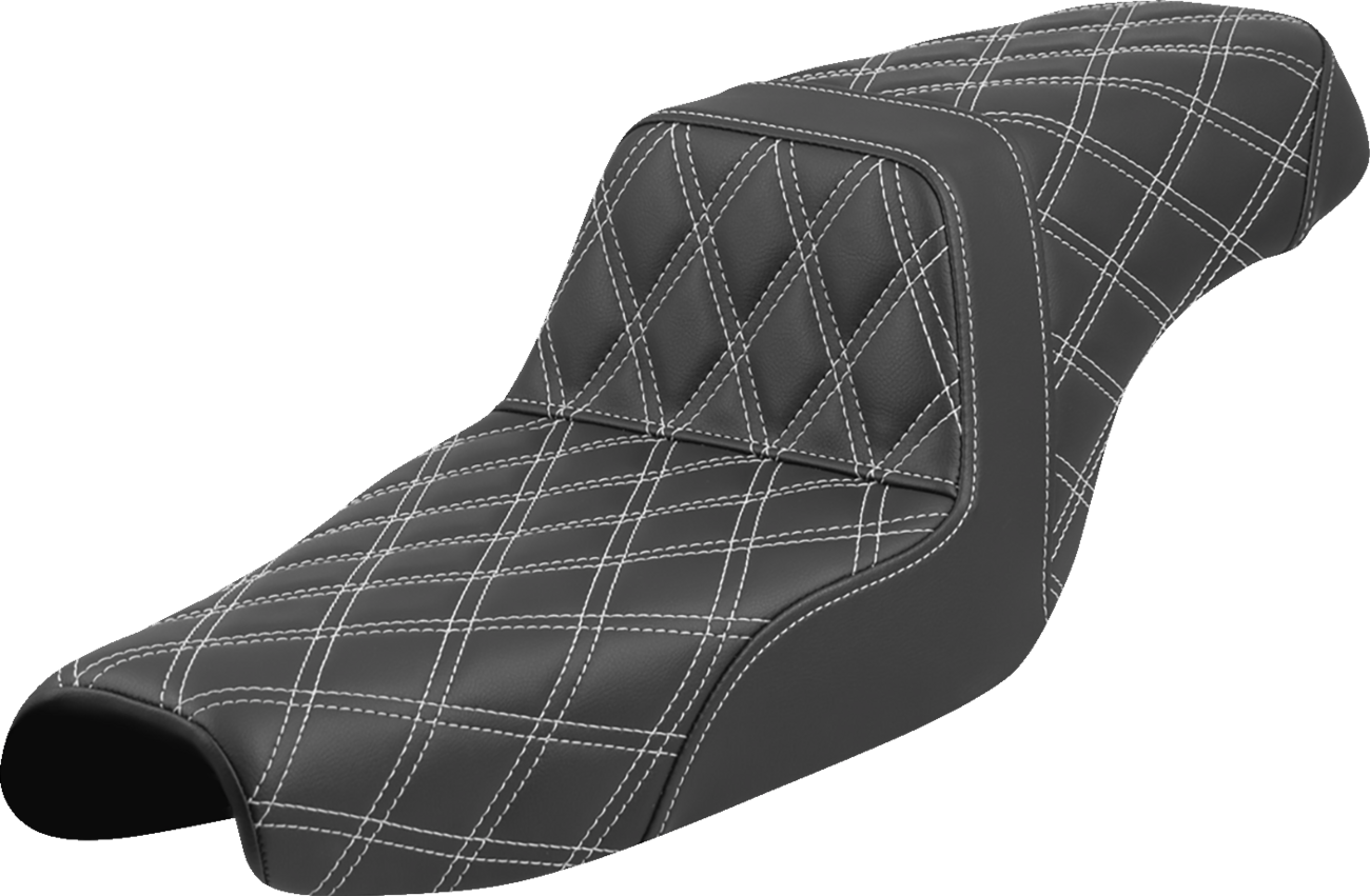 Saddlemen Step-Up Seat - Lattice Stitch - White Stitch - XL '04-'22