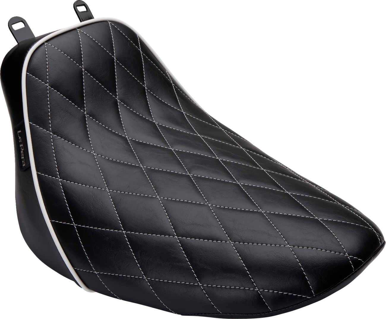 Le Pera Bare Bones Solo Seat - Diamond Stitch W/ White Stitching/Piping - Black - Softail '18-'23