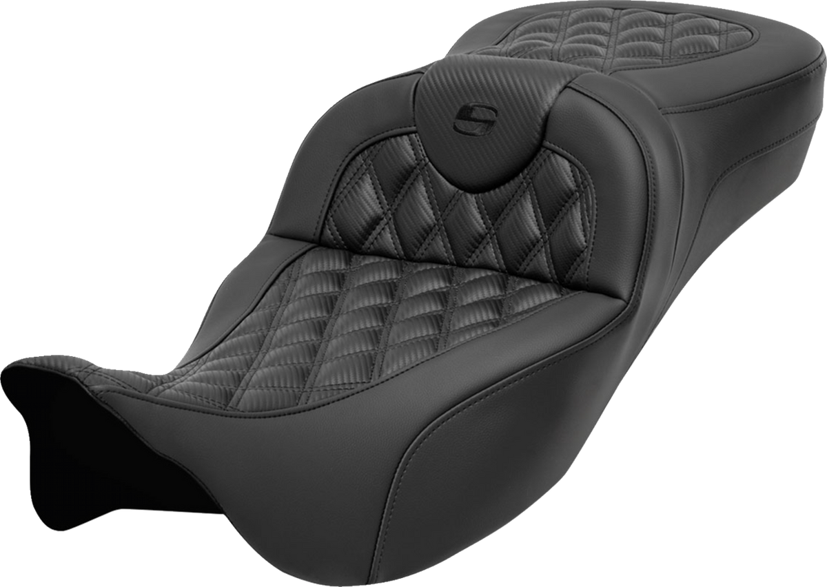 Saddlemen Roadsofa™ Extended Reach Seat - Without Backrest - Lattice Stitch - Carbon Fiber - FL '08-'24