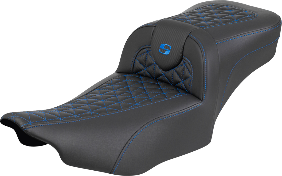 Saddlemen Roadsofa™ Extended Reach Seat - Without Backrest - Tri-Gripper Blue Stitch - FLH/FLT '23-'25