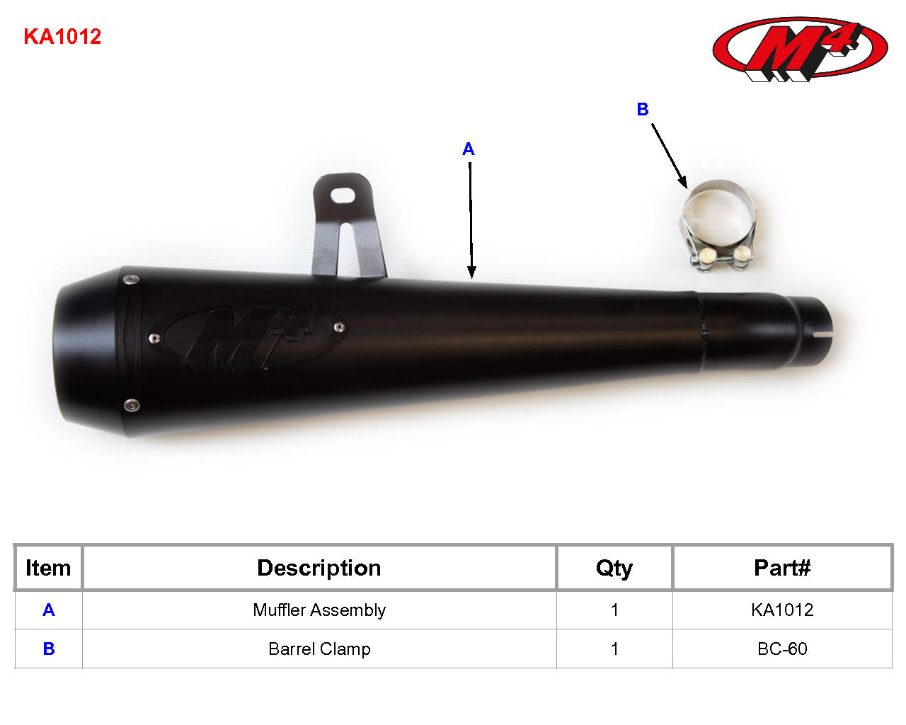 M4 Exhaust KA1012 Component Key