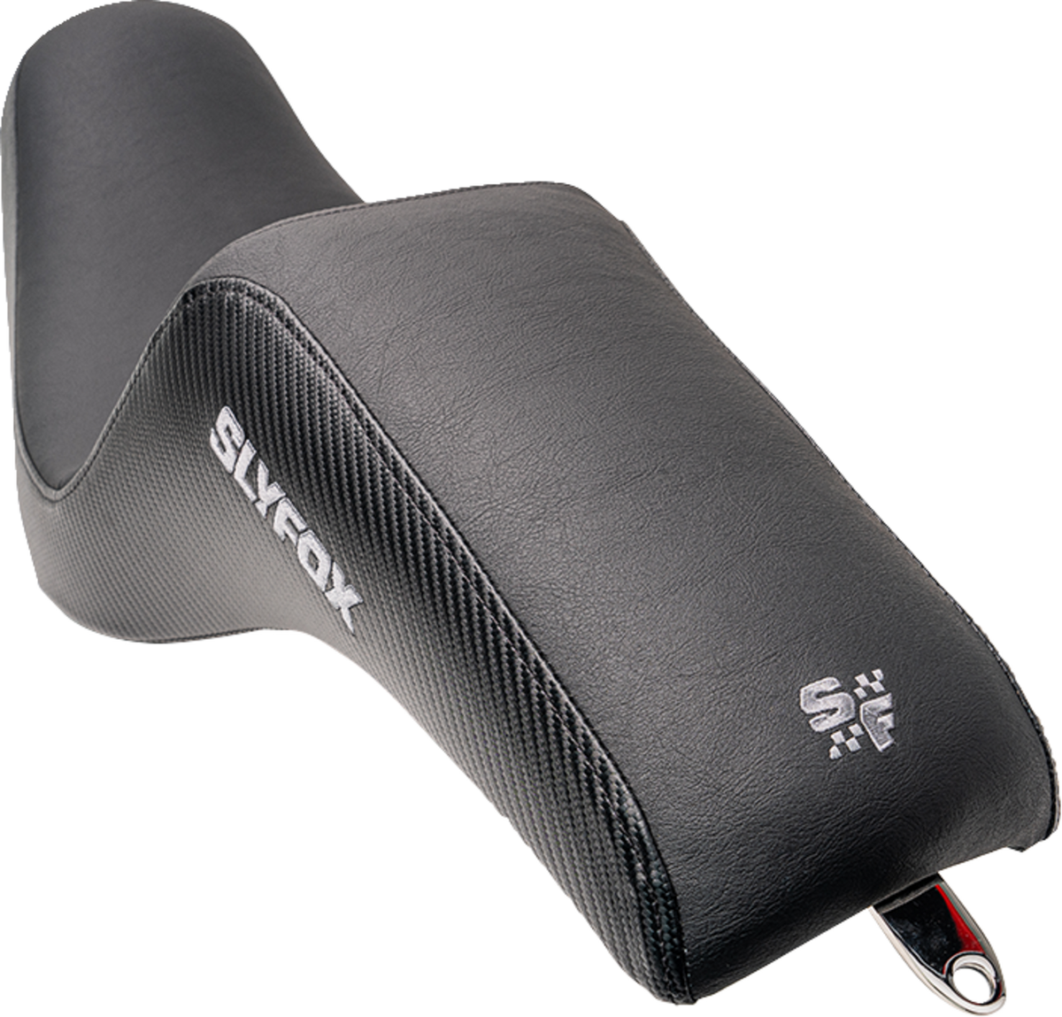Slyfox Drifter Seat - Gray Logo - Black Vinyl W/ Slipstop - Carbon Fiber - Dyna '96-'03