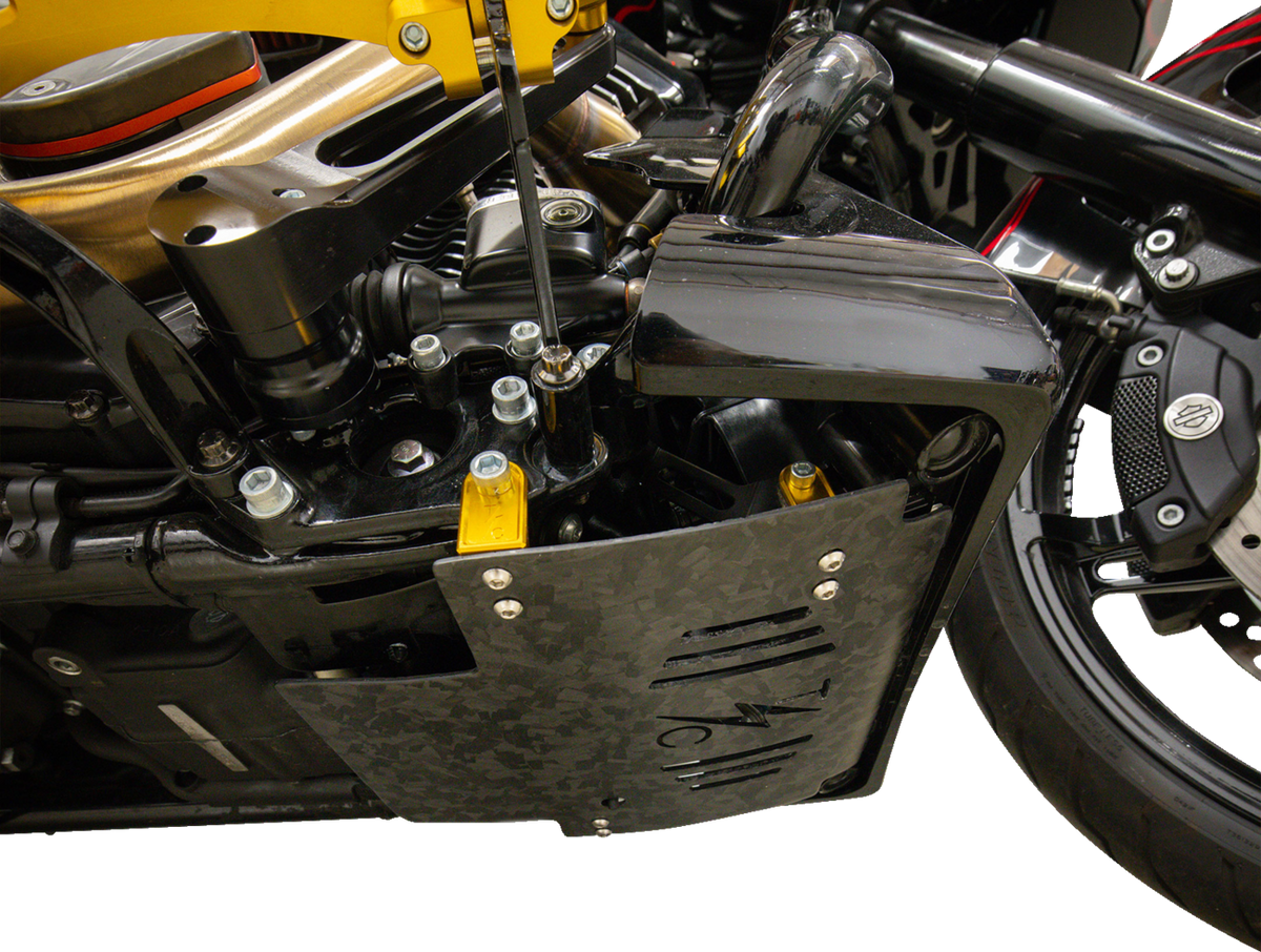 Thrashin Supply CO. Skid Plate - Carbon Fiber/Forged - With Gold Brackets - FLHX/FLTRX