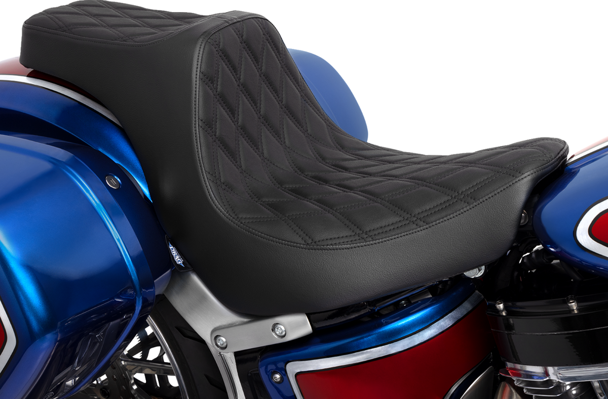 Drag Specialties Seats Predator III 2-Up Seat - Vinyl - Double Diamond - Black Stitching - FL/FX '18-'24