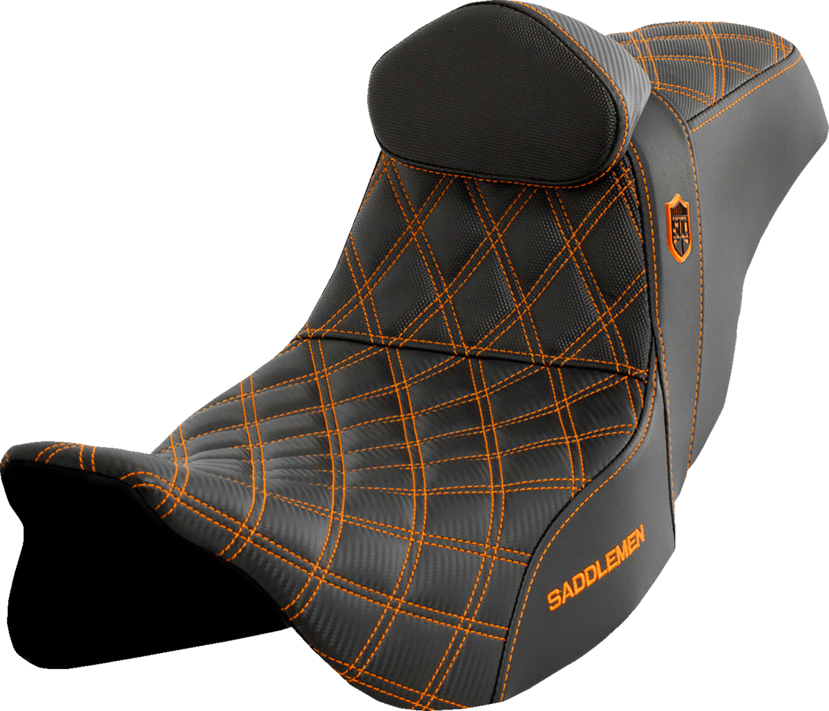 Saddlemen Pro Series SDC Performance Seat - W/ Backrest - Orange Stitch - FLH/FLT '08-'25