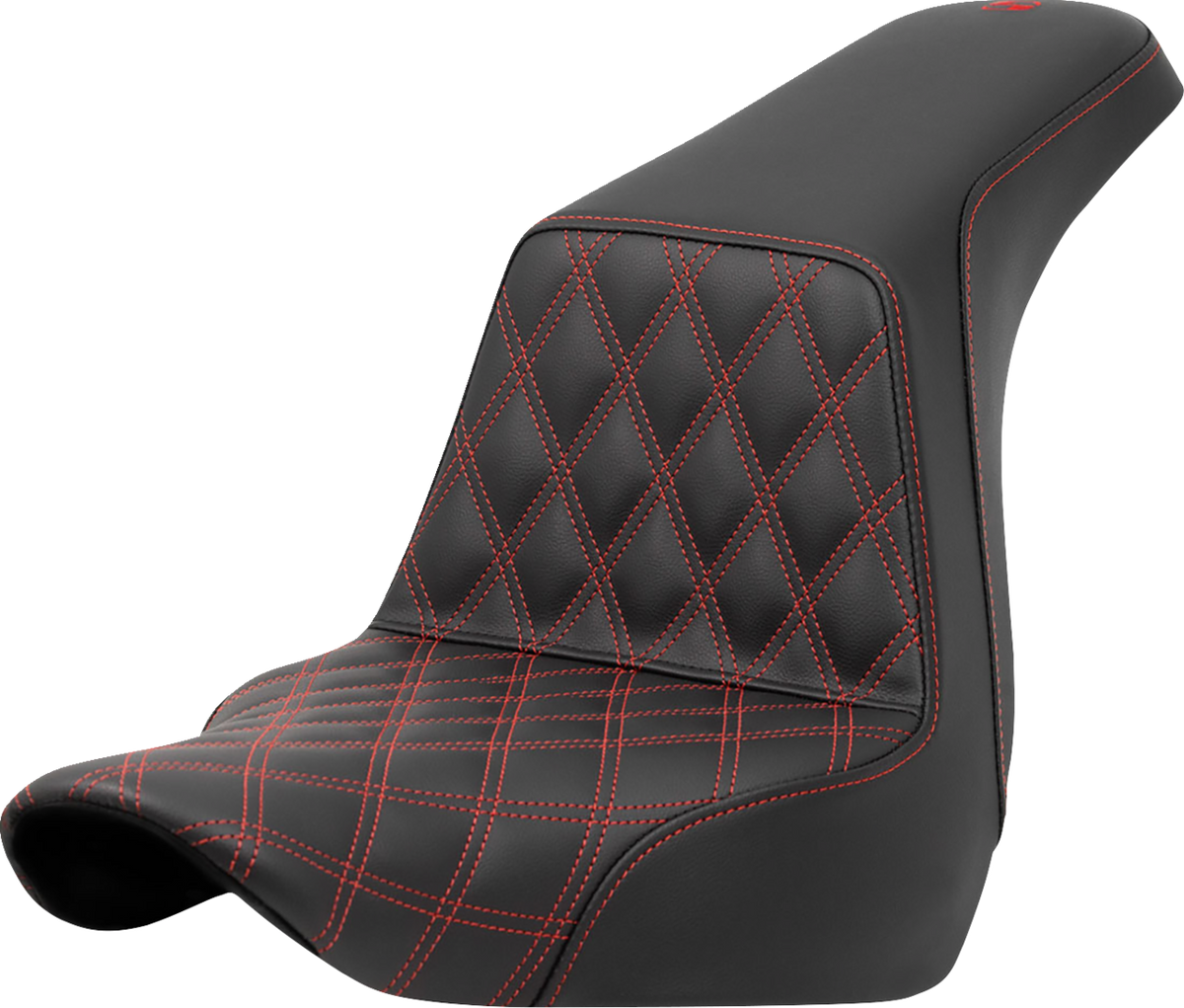 Saddlemen Step-Up Seat - Front Lattice Stitch - Red Stitch - FXLR/FLSB '18-'24