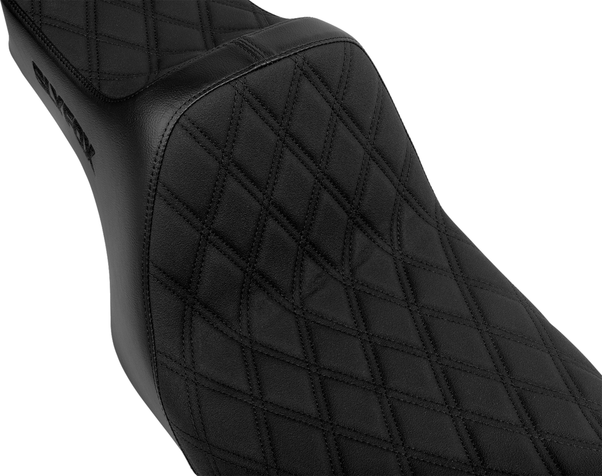 Slyfox High Noon Seat - Double Diamond - Black Logo - Black Stitch - FLH/FLT '97-'07
