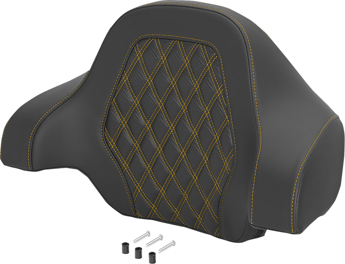 Saddlemen Deluxe Tour Pack Sissy Bar Pad - Black / Gold / Carbon Fiber / Gold Stitching / Lattice Stitched