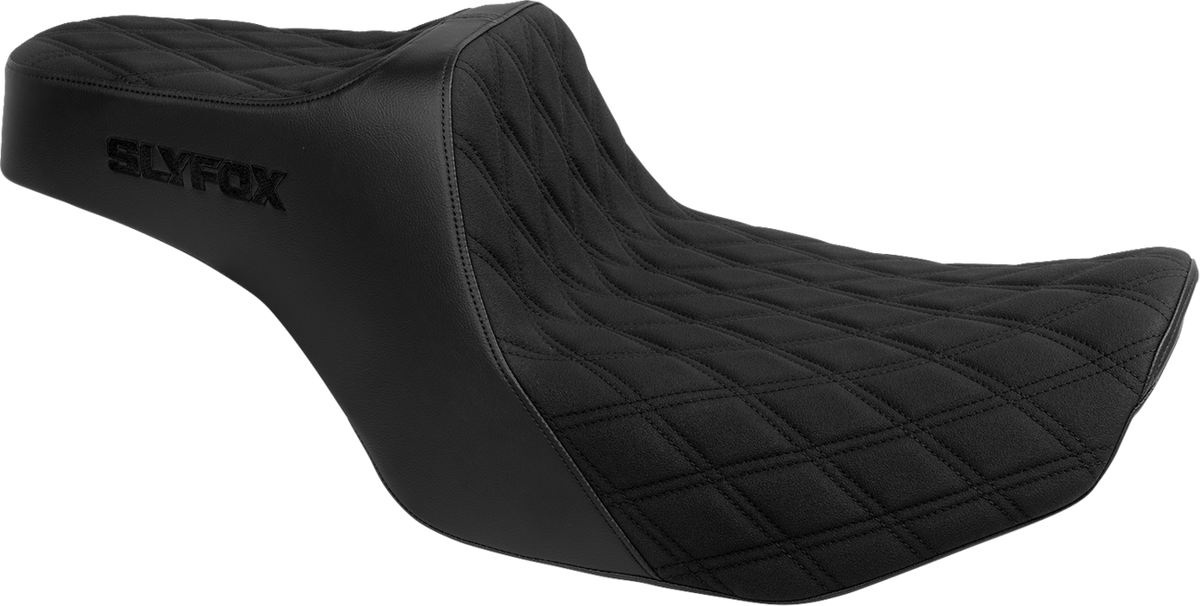 Slyfox High Noon Seat - Double Diamond - Black Logo - Black Stitch - FLH/FLT '23-'25