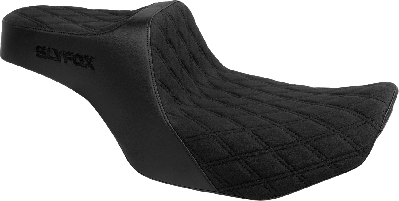 Slyfox High Noon Seat - Double Diamond - Black Logo - Black Stitch - FLH/FLT '23-'25