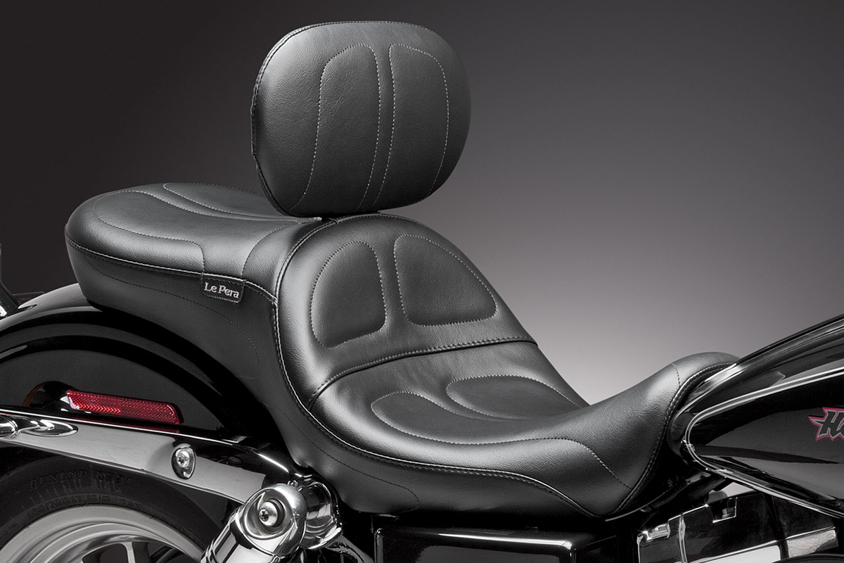 Le Pera Maverick Seat - With Backrest - Stitched - Black - FLD/FXD '06-'17