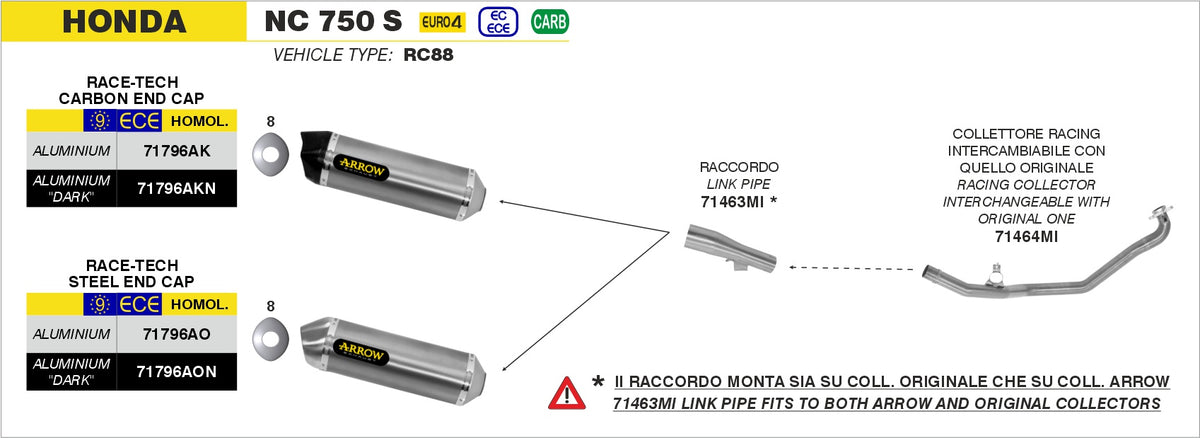 Arrow 71796AKN Race-Tech Aluminium Dark Slip On With Carbon End Cap