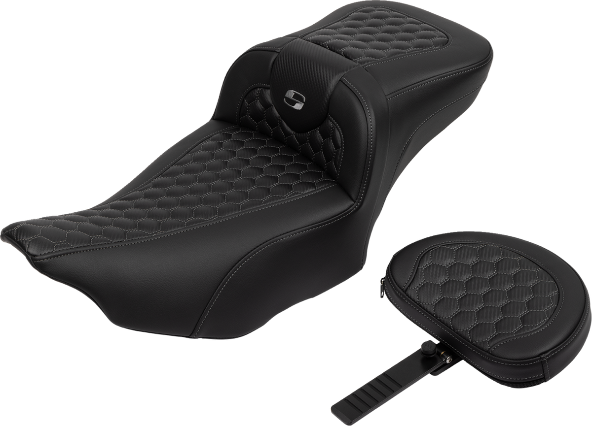 Saddlemen Roadsofa™ Extended Reach Seat - With Backrest - Honeycomb - Dark Gray Stitch - FLTR/FLHX '23-'24
