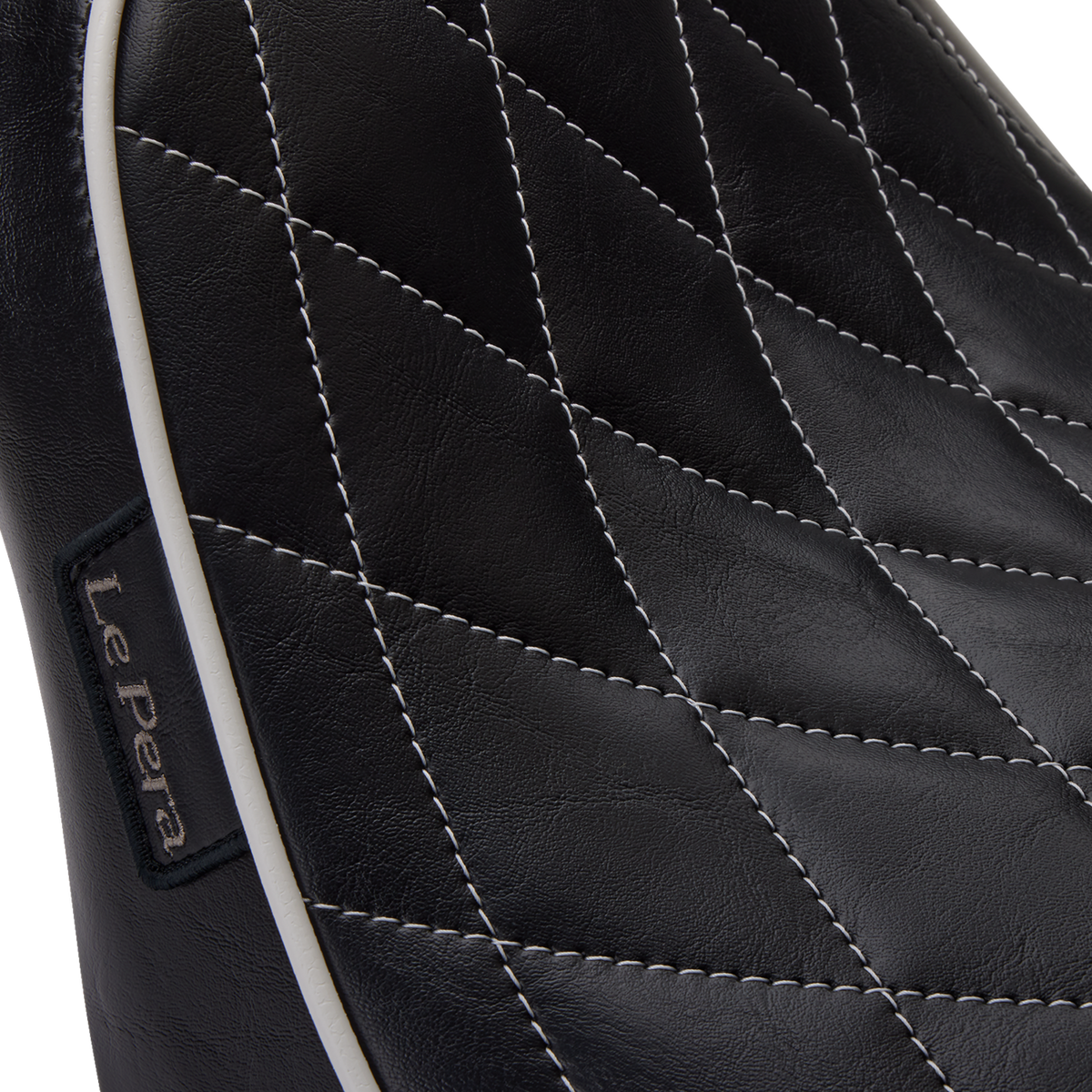Le Pera Bare Bones Solo Seat - Diamond Stitch W/ White Stitching/Piping - Black - Softail '18-'23