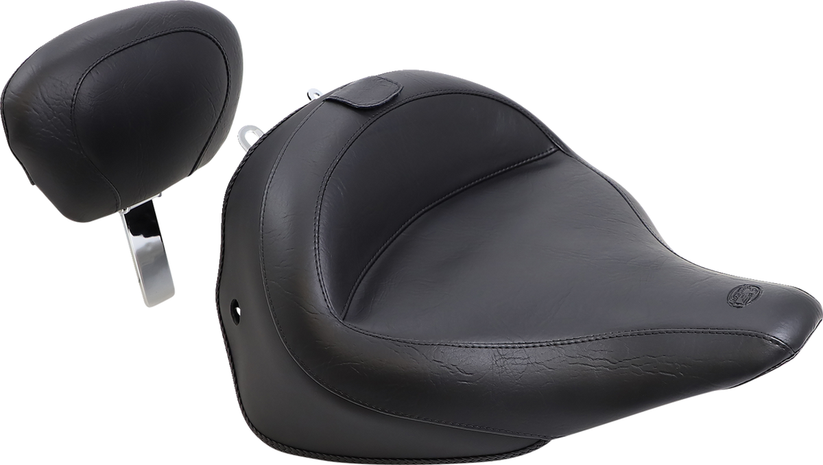 Mustang Wide Solo Seat - With Backrest - Vintage - Black - Smooth - FLSTN '05-'17