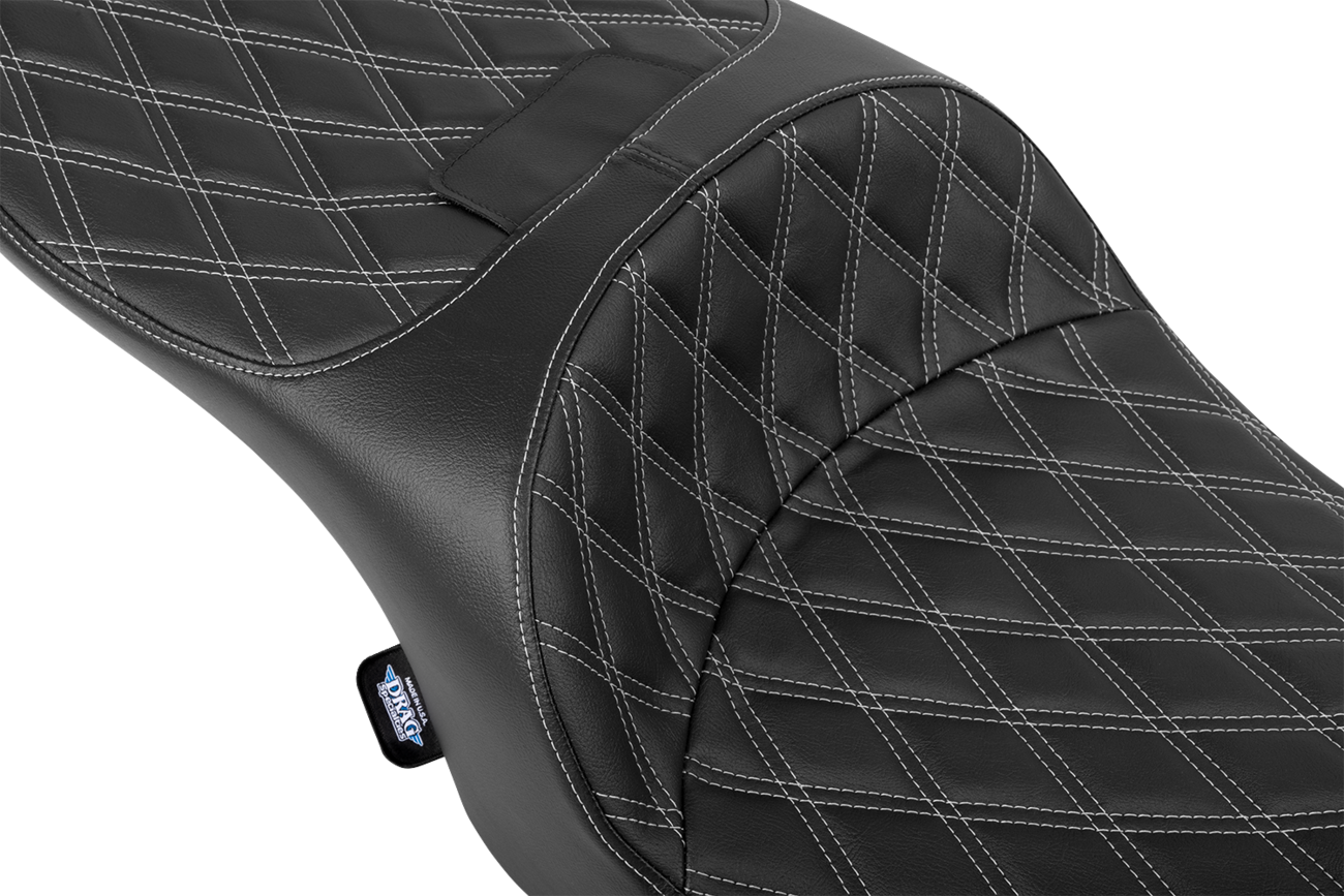 Drag Specialties Seats Freedom Seat - Black - Vinyl - Silver Double Diamond Stitch - FLT/FLH '23-'25