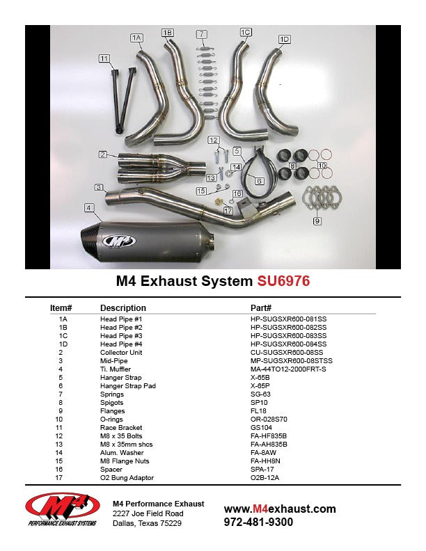 M4 Exhaust SU6976 Component Key
