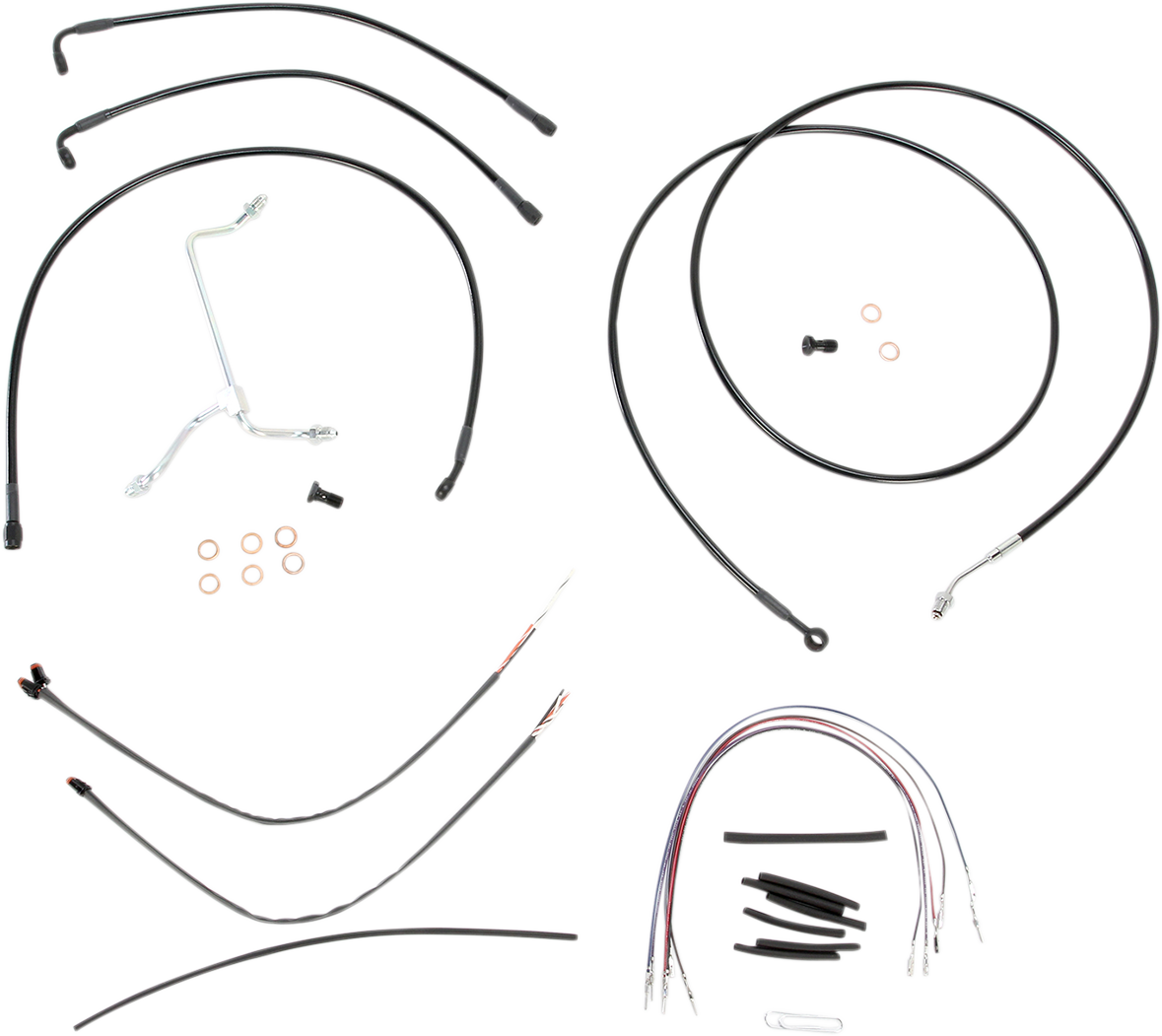 Burly Brand Complete Black Vinyl Handlebar Cable/Line Kit For Ape Hangers - 15" - '14-'16 FLH