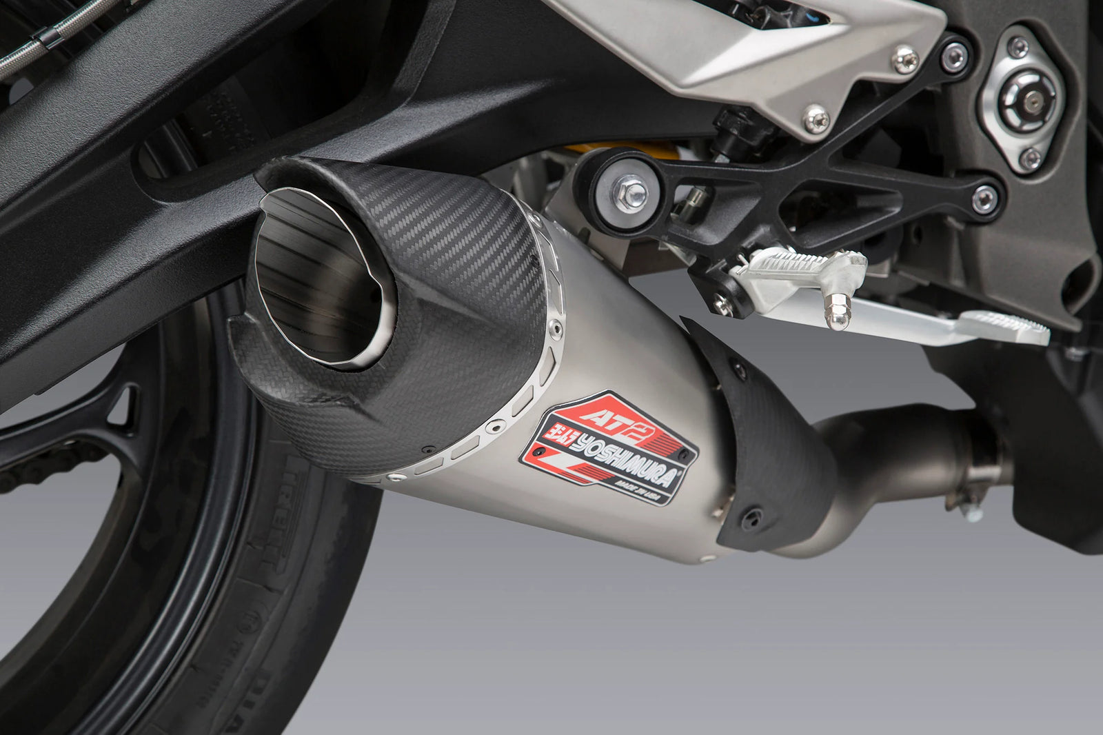 Yoshimura STREET TRIPLE 18-23 AT2 Stainless Slip-On Exhaust, W/ Stainless Muffler