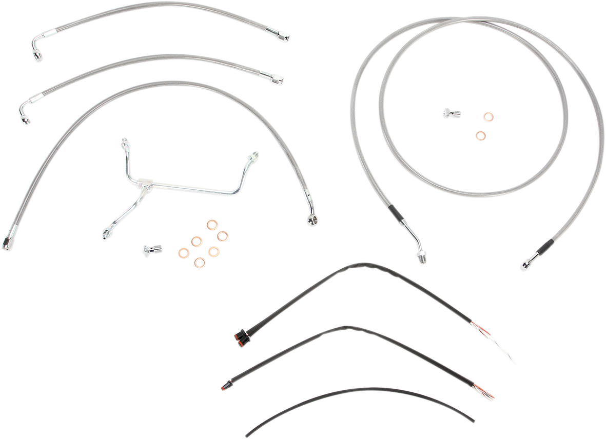 Burly Brand Complete Stainless Braided Handlebar Cable/Brake Line Kit - 13" Ape Hangers - '14-'16 FLH