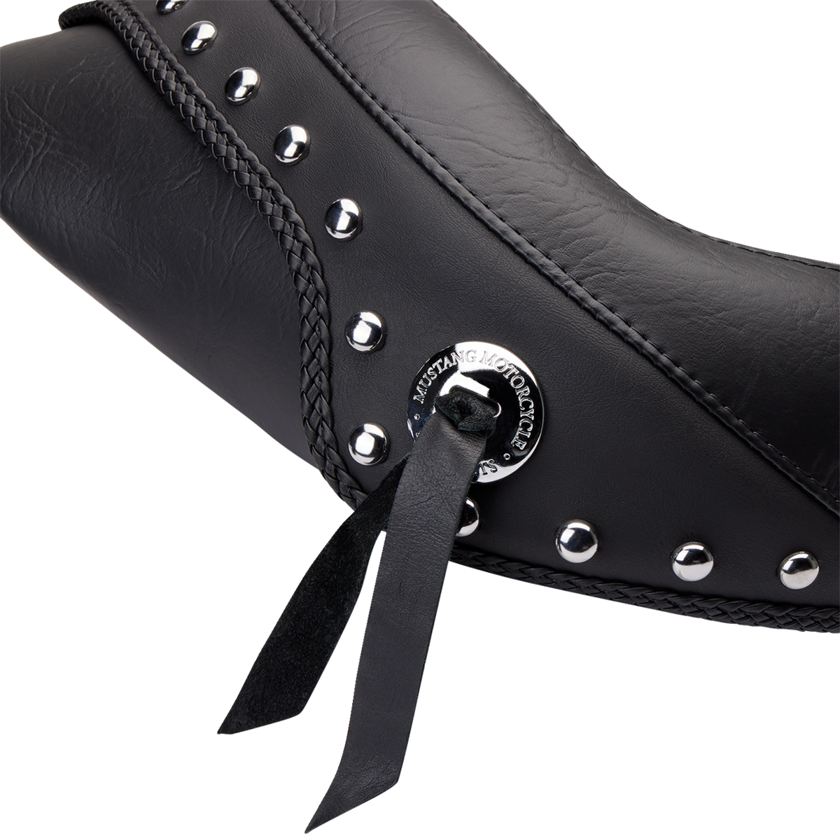 Mustang Wide Solo Seat - With Backrest - Black - Studded W/ Concho - XL '04-'21