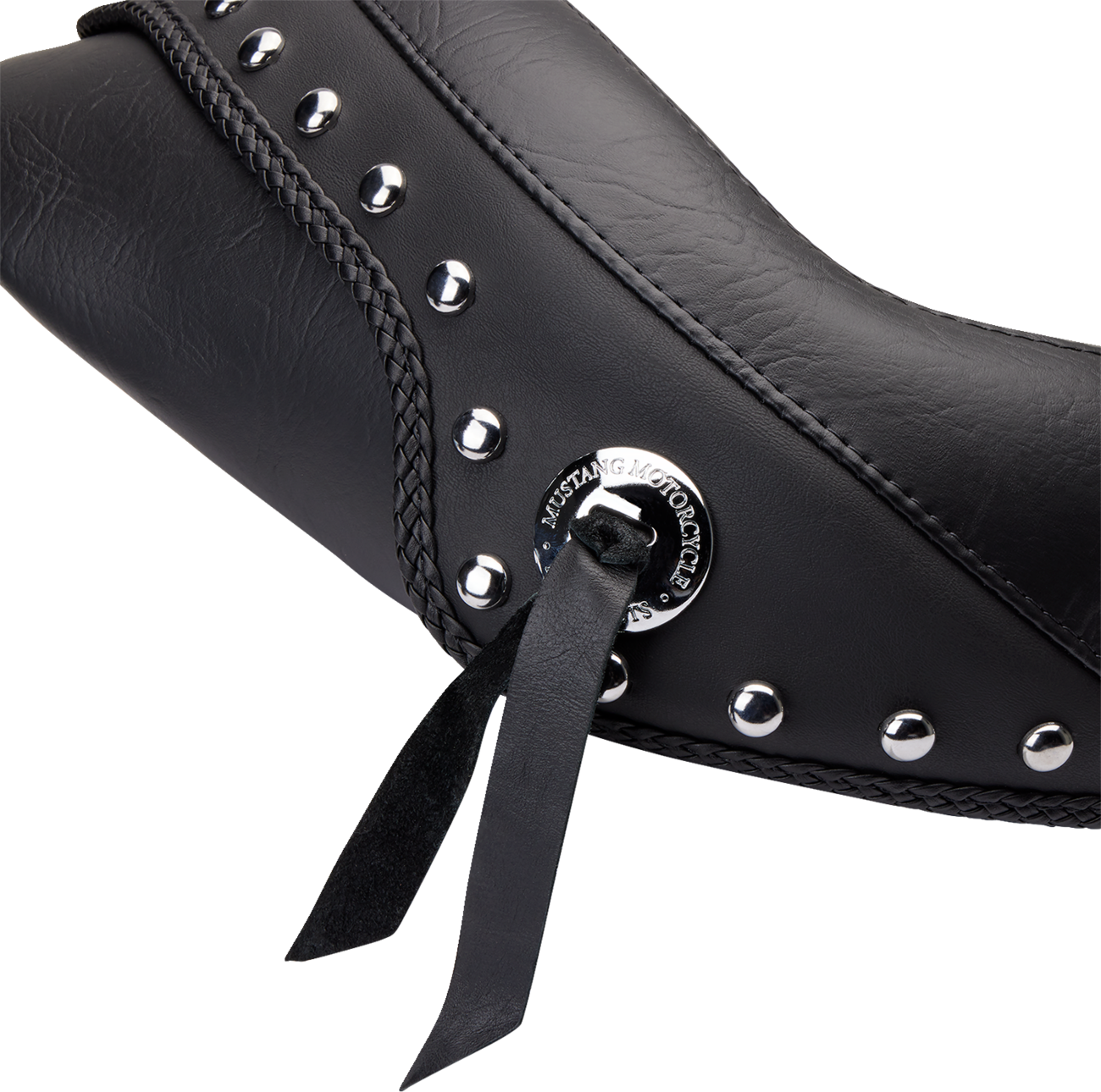 Mustang Wide Solo Seat - With Backrest - Black - Studded W/ Concho - XL '04-'21