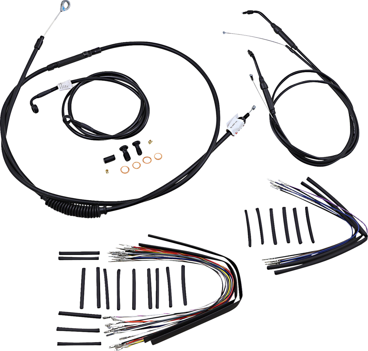Burly Brand Complete Black Vinyl Handlebar Cable/Line Kit For Ape Hanger Handlebars - 16" - '07-'11 FXD