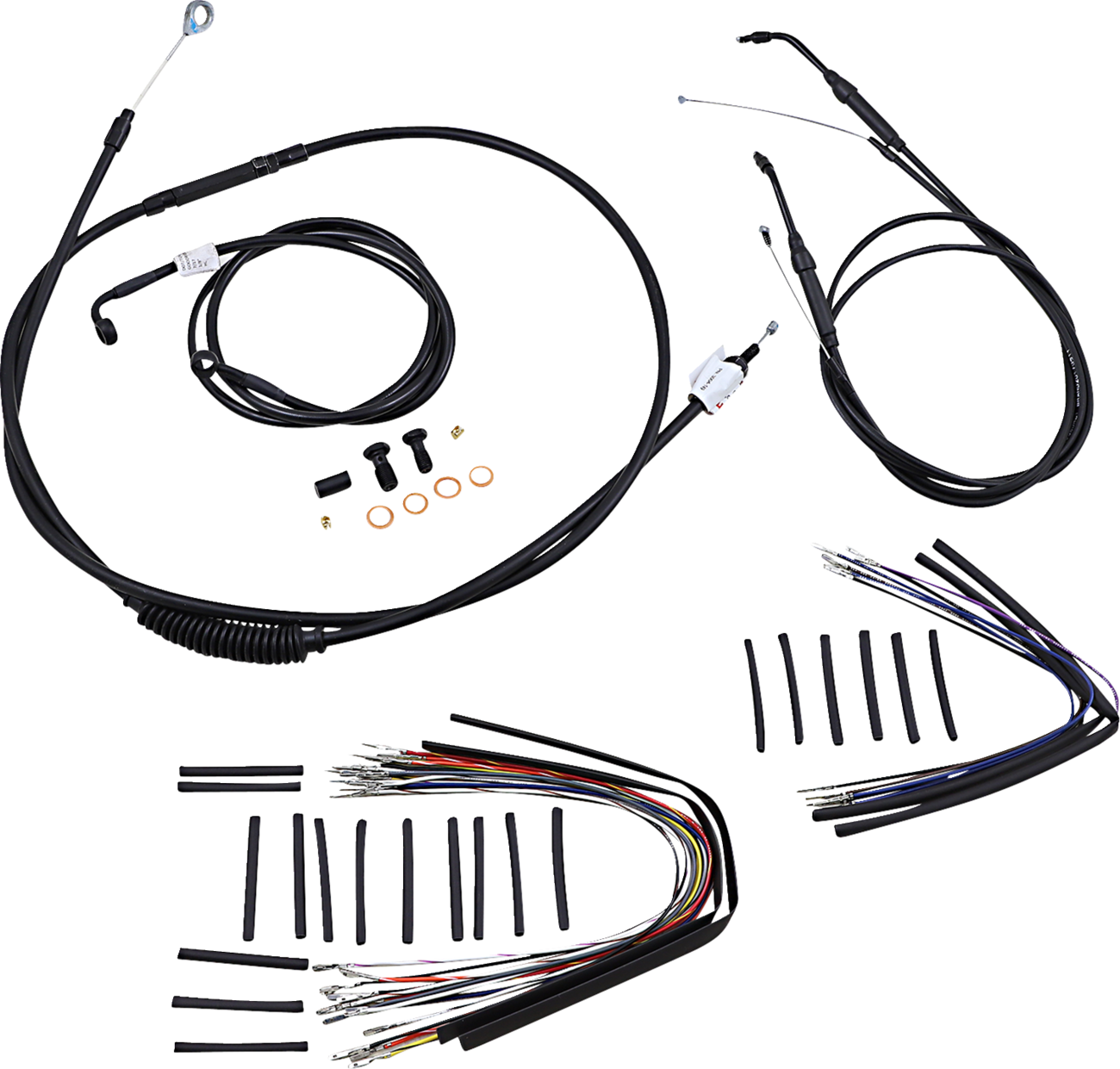 Burly Brand Complete Black Vinyl Handlebar Cable/Line Kit For Ape Hanger Handlebars - 16" - '07-'11 FXD