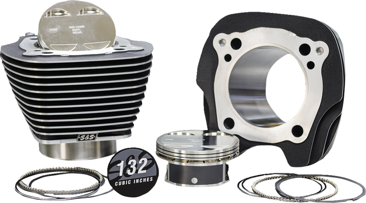 S&amp;S Cycle 132" Big Bore Cylinder Kit - Black Granite/Highlighted Fins - For 114"/117" Engine - M8