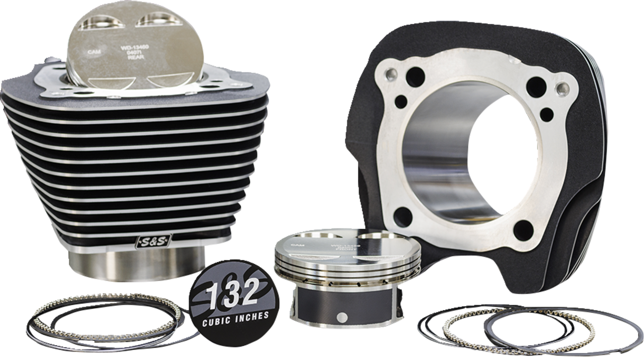 S&S Cycle 132" Big Bore Cylinder Kit - Black Granite/Highlighted Fins - For 114"/117" Engine - M8