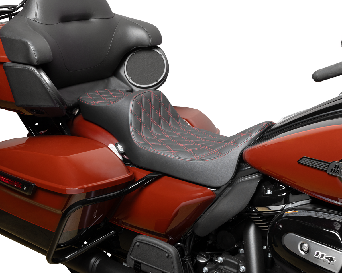 Drag Specialties Seats Predator III Seat - Extended Reach - Double Diamnd - Red Stitching - FLH/FLT '08-'24
