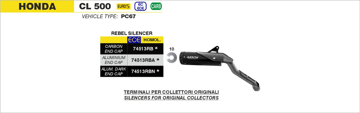 Arrow 74513RBA Rebel Slip On With Aluminium Polish End Cap