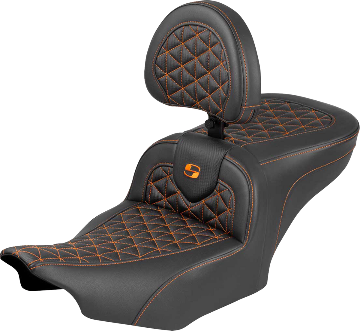 Saddlemen Roadsofa™ Seat - With Backrest - Orange Stitch - FLH/FLT '23-'25