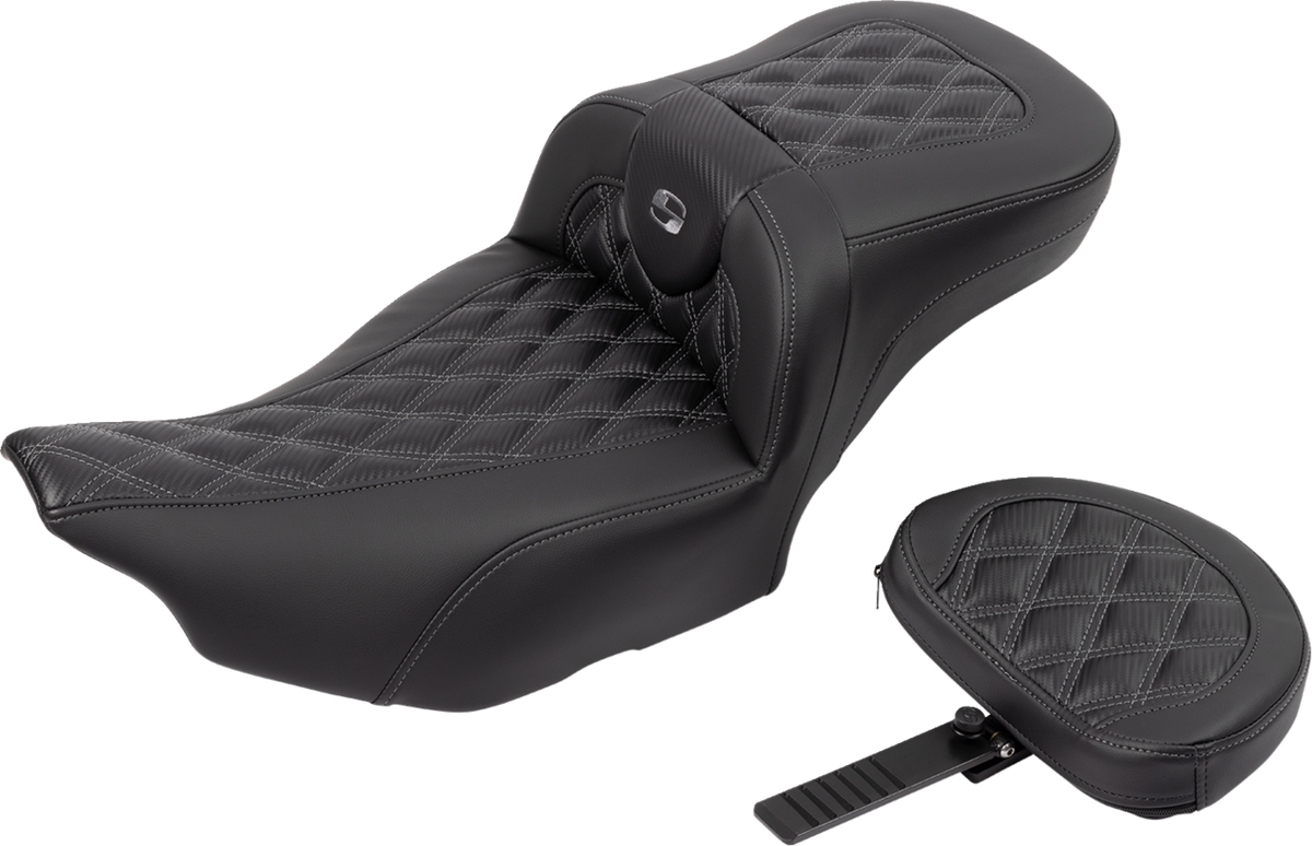 Saddlemen Roadsofa™ Extended Reach Seat - Without Backrest - Lattice Stitch - Gray Stitch - FLTR/FLHX '23-'24