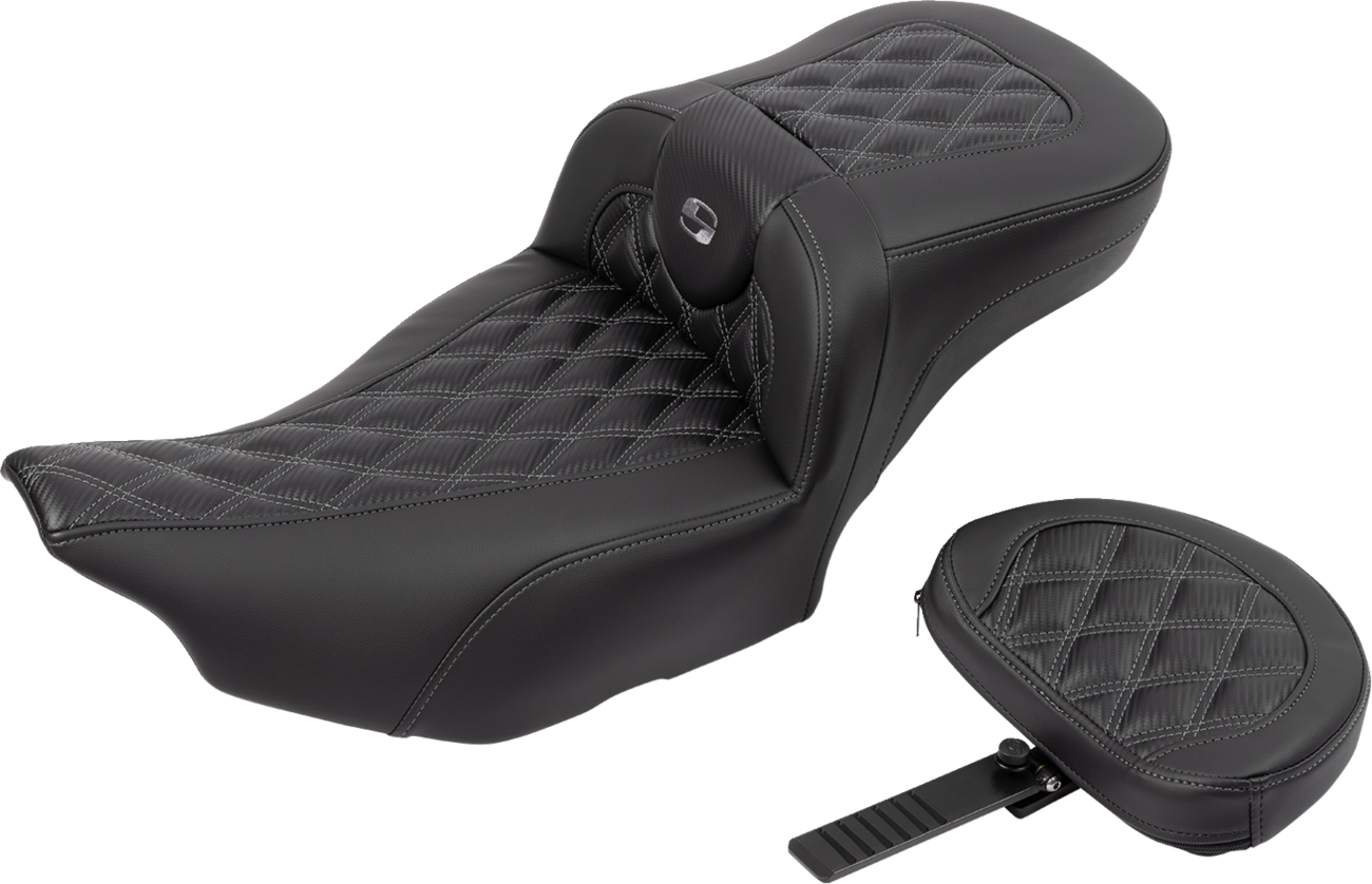 Saddlemen Roadsofa™ Extended Reach Seat - Without Backrest - Lattice Stitch - Gray Stitch - FLTR/FLHX '23-'24