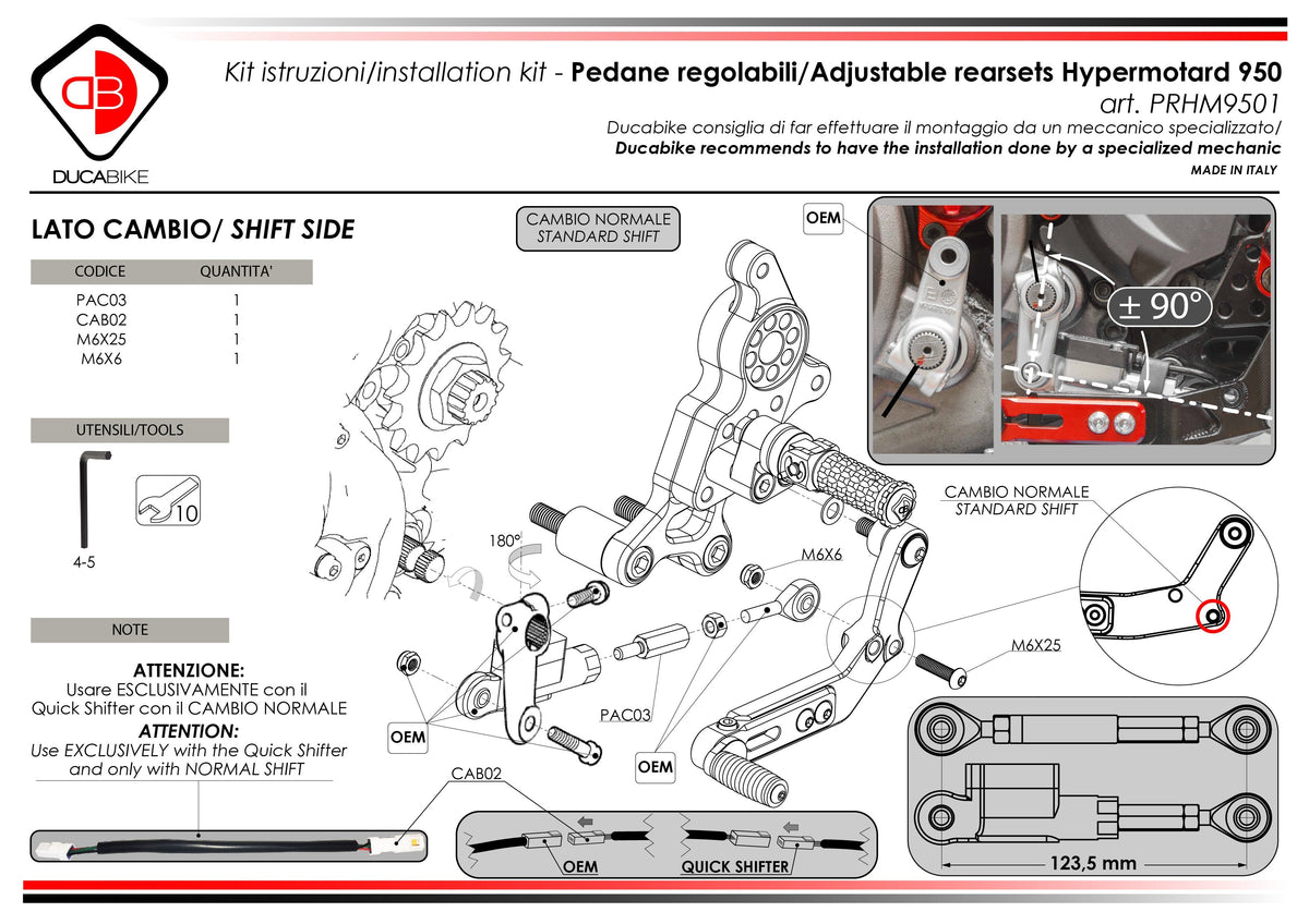 Ducabike DBK PRHM9501 HM 950 Adjustable Rearset